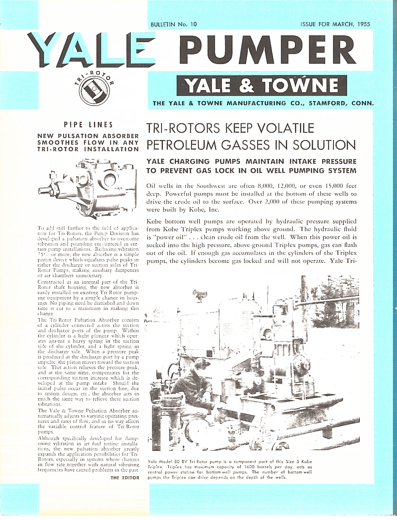 Yale & Towne Tri-Rotor Pumper Bulletin No. 10 March 1955 Oil