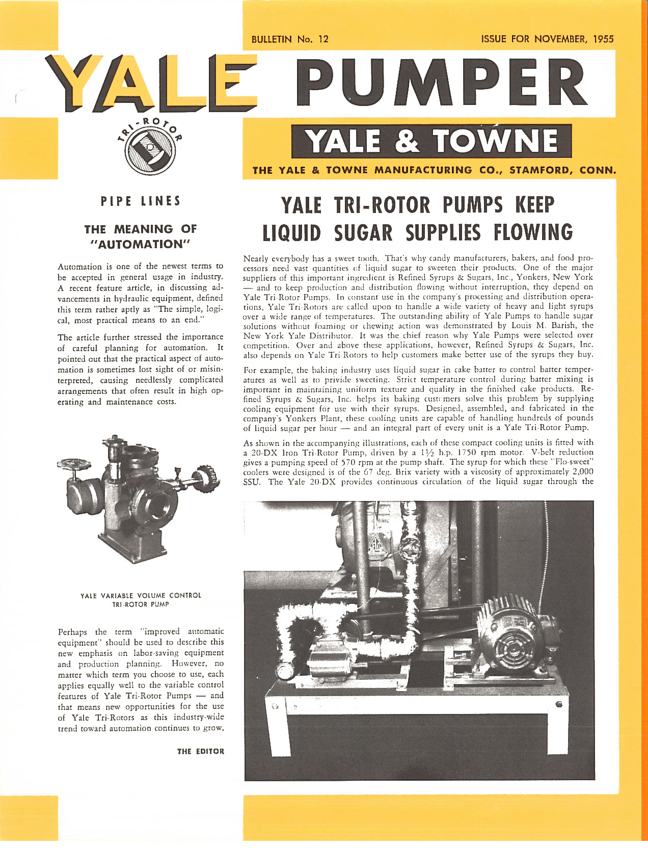 Yale & Towne Tri-Rotor Pumper Bulletin No. 12 November 1955 Liquid Sugar