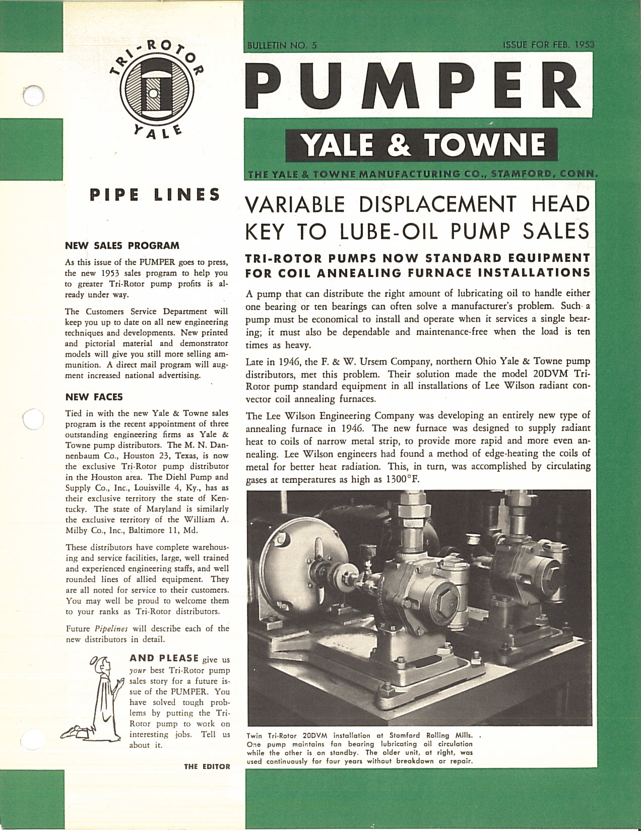 Yale & Towne Tri-Rotor Pumper Bulletin No. 5 February 1953 Lube Oil