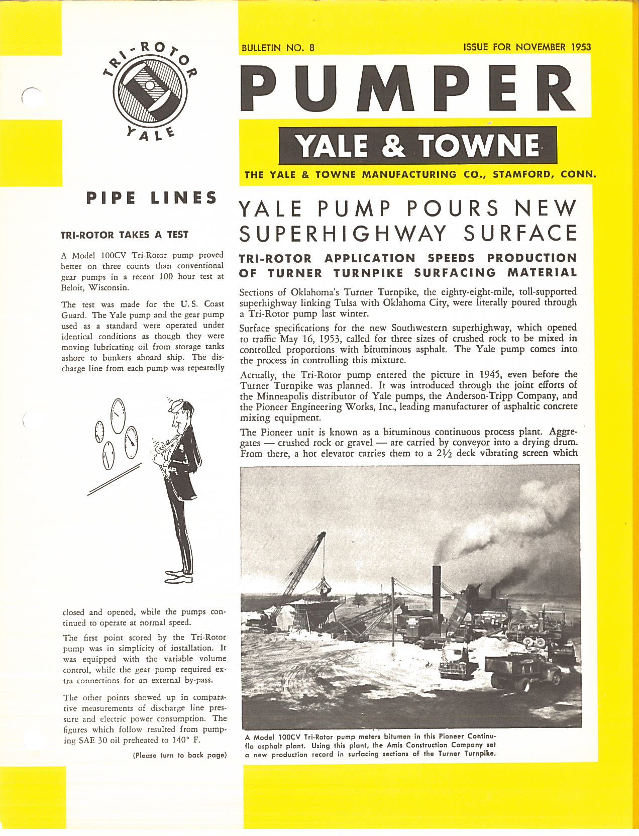 Yale & Towne Tri-Rotor Pumper Bulletin No. 8 November 1953 Asphalt